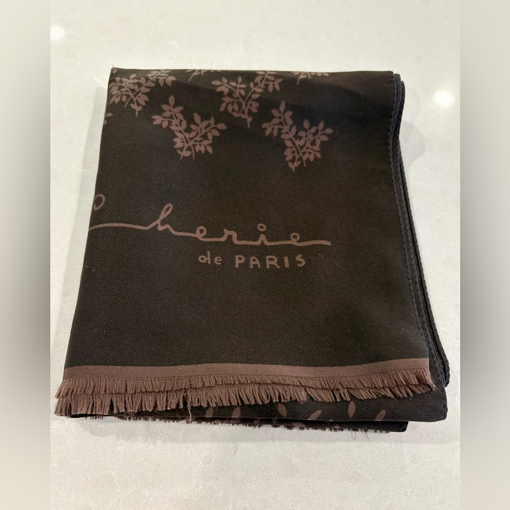Cherie de Paris French-Inspired Brown Botanical Fringe Scarf - Picture 8 of 8